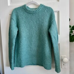Tibi Alpaca Blend Shaker Stitch Crewneck Sweater Seafoam Green XS